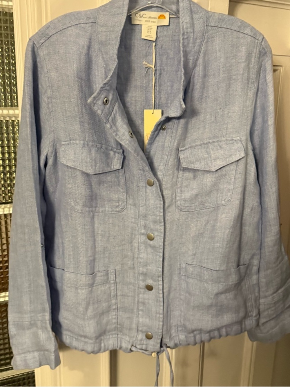 C & C California blue LINEN Utility Jacket Snap Close Pockets Sz M NWT - Picture 3 of 12